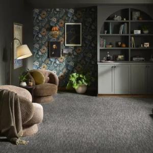 Dark gray Shaw Floors carpet in sitting room | Carpet House Flooring Center